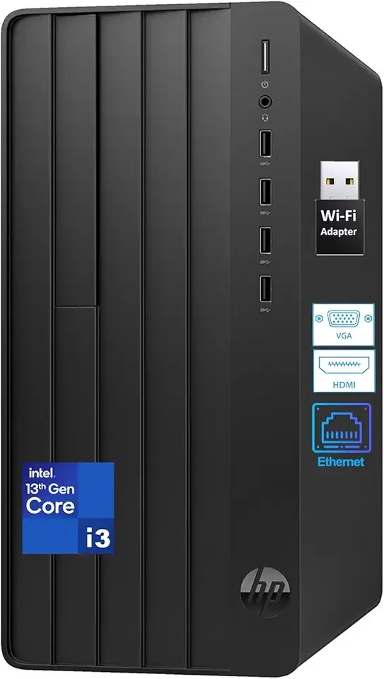 HP Desktop Computer Tower, 13th Gen Intel Quad-Core Processor, 8GB DDR4 RAM, 256GB SSD, 500GB External HDD, Keyboard and Mouse, WiFi Adapter, Vga, Rj-45, Hdmi, Windows 11 Home, Office 365