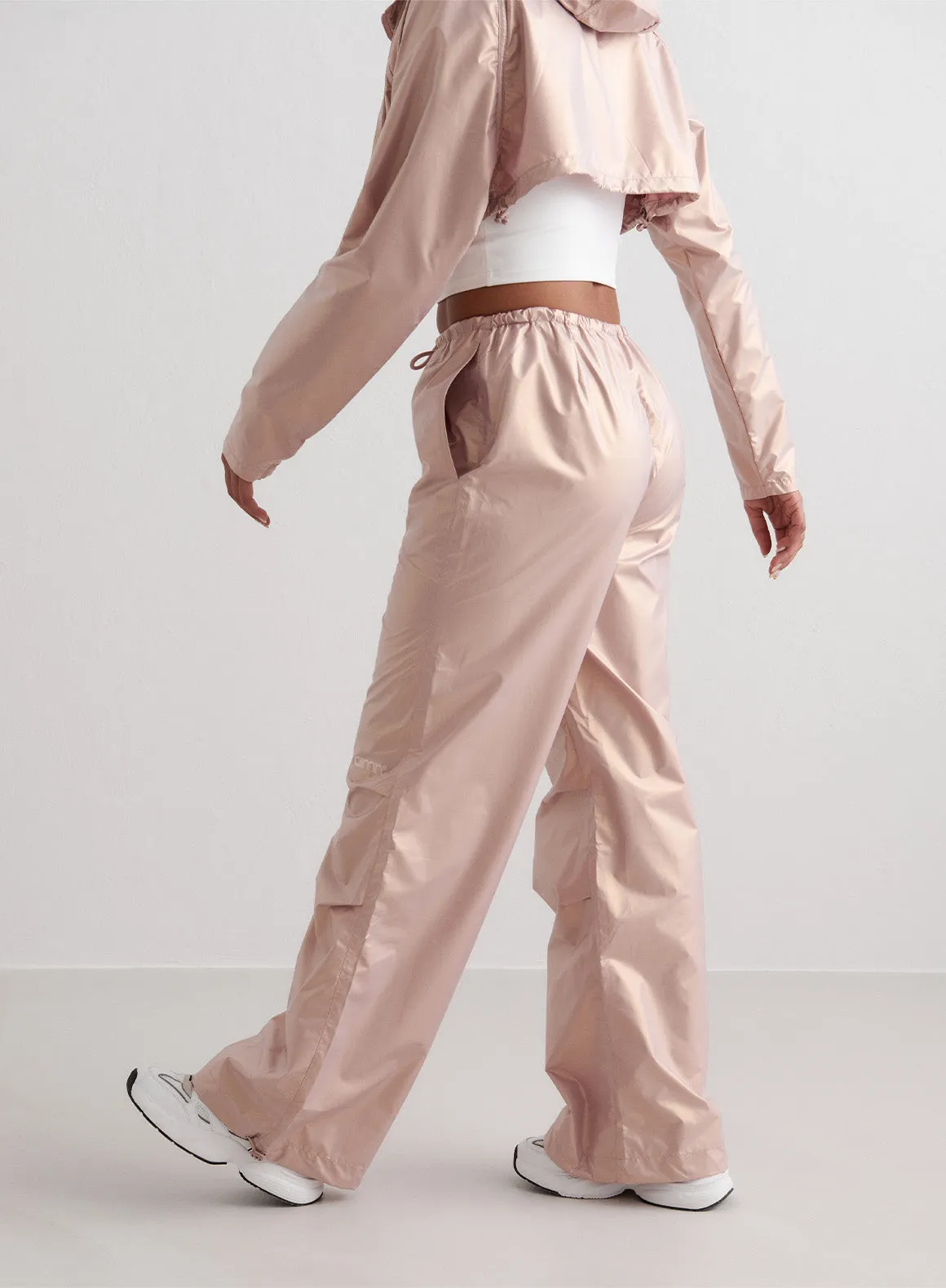 Rosé Metallic Plain Parachute Pants