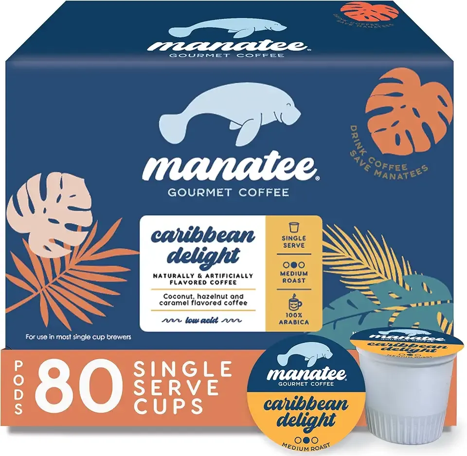 Manatee Gourmet Coffee, Single Serve Pods for Keurig 2.0 K Cup Brewers, Medium Roast, Caribbean Delight, 80 ct