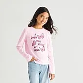 Thereabouts Little & Big Kid Girls Crew Neck Short Sleeve Classic Fit Graphic T-Shirt