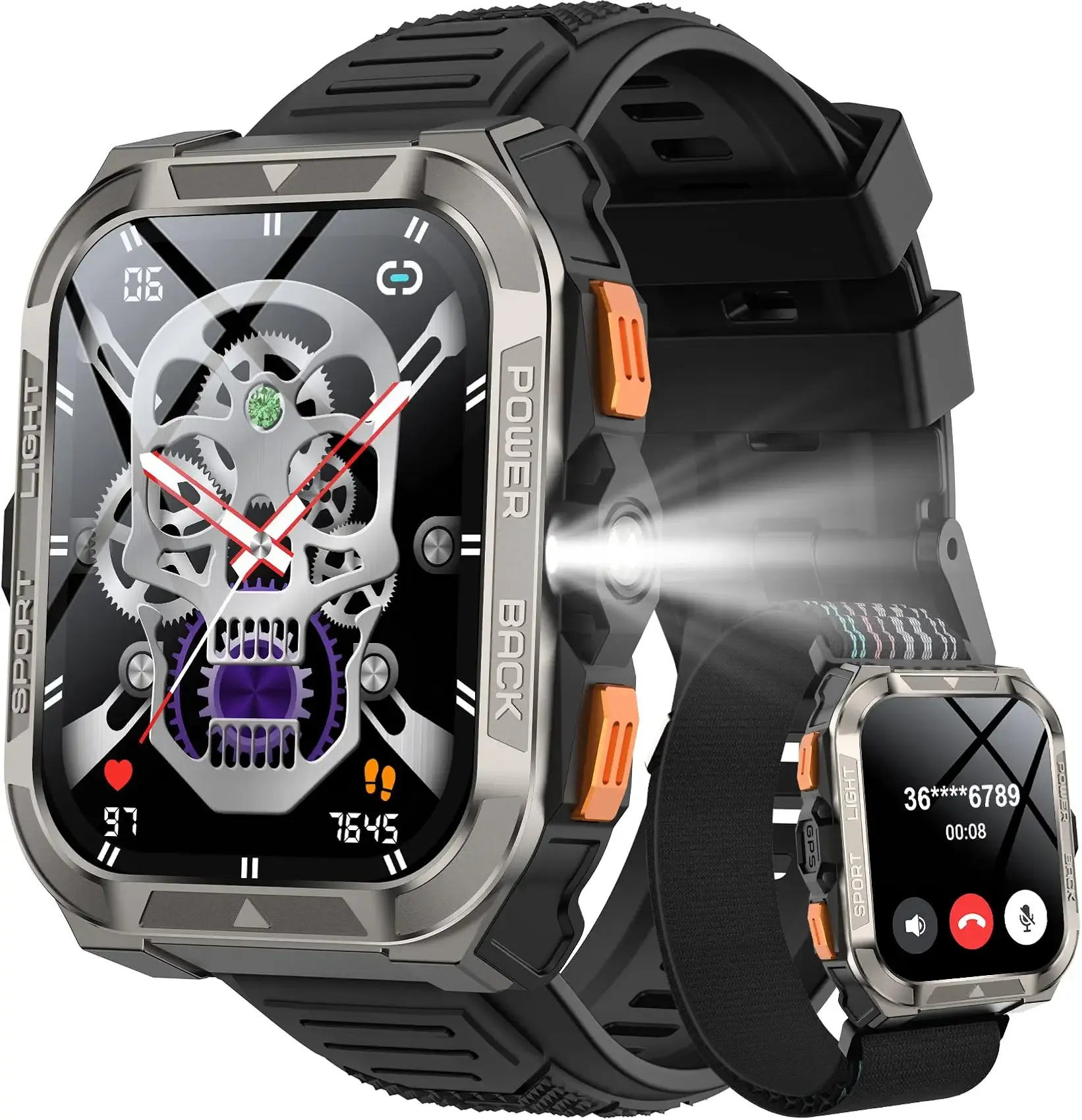 Military Smart Watches for Men (Answer/Make Calls),1.91"Fitness Smart Watch for Android and iPhone, GPS Fitness Trackers Watch with Flashlight/Heart Rate/Sleep/100+ Sport Modes/AI, Mens New Year Gift