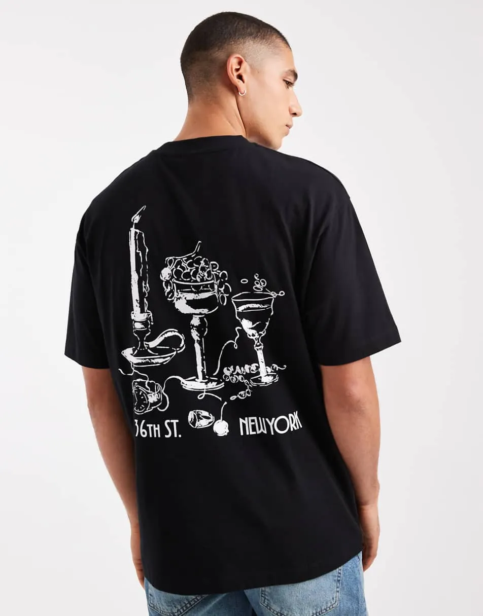 ASOS DESIGN relaxed t-shirt with wine bar graphic in black