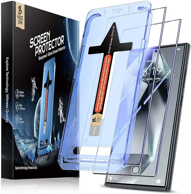 MAGIC JOHN 2 Pack for Samsung Galaxy S24 Ultra Screen Protector HD Clear