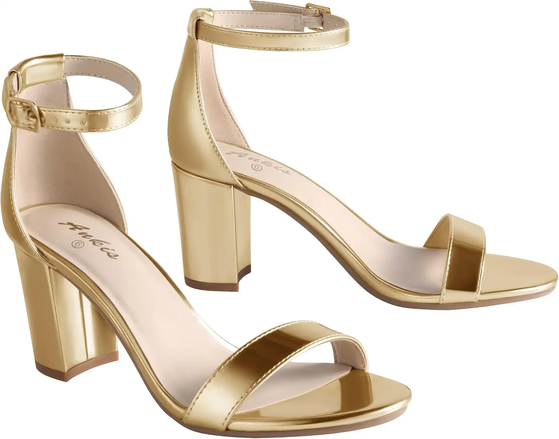 Ankis Heels for Women Open Toe Ankle Strap Chunky Heel Sandals 2.75 Inch | nude white gold black, adjustable ankle strap, Cushioned footbed, All-day comfort, for various occasions