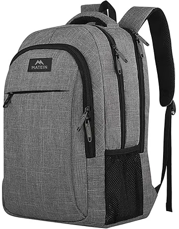 MATEIN Travel Laptop Backpack, Business Anti Theft Slim Sturdy Laptops Backpack Personal Item Bag, Water Resistant College School Computer Bag Gift for Men & Women Fits 15.6 Inch Notebook, Grey