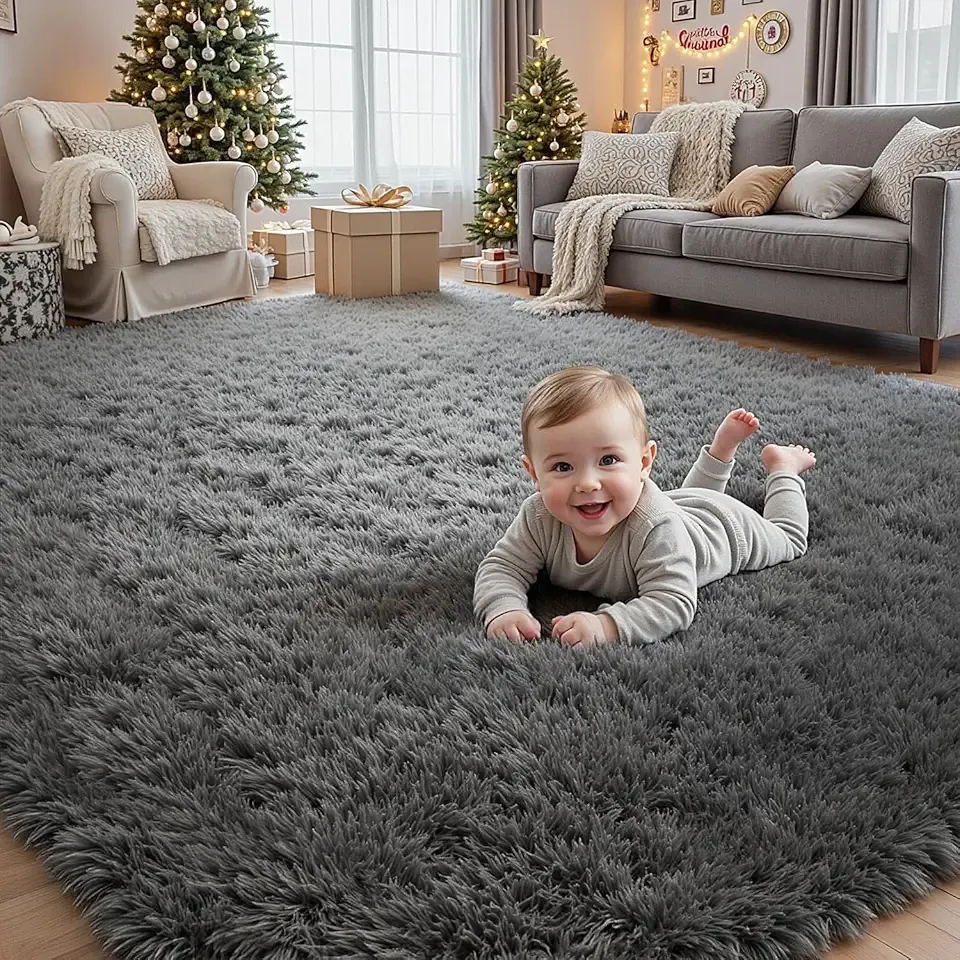 8x10 Area Rugs for Living Room: Ultra Soft Fluffy Shag Grey Rugs for Bedroom, Non-Slip Large Fuzzy Plush Rug Indoor Floor Carpet for Nursery Kids Boys Girls Room, Dorms, Playroom, Modern Home Decor