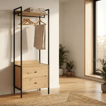 Wandkast LYRA met Roede/2 Laden Artisan-Zwart B64