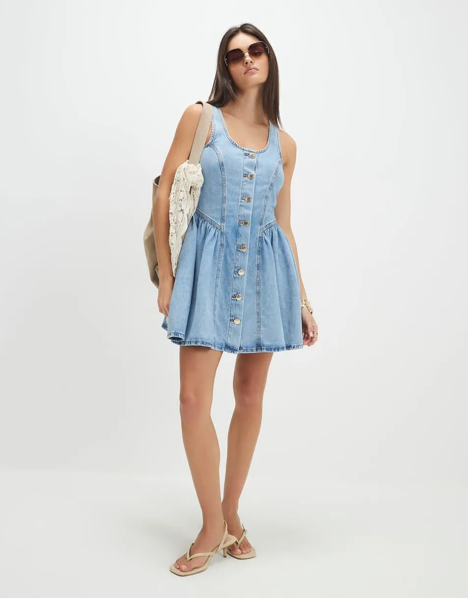 River Island Denim button front mini dress in denim - light