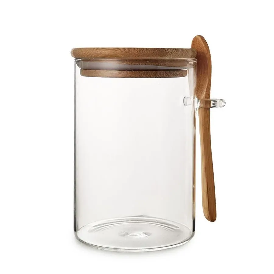 Frasco de Vidrio Otten SY-RS8512 615 ml Tapa Bambú con Cuchara 8.5x12 cm