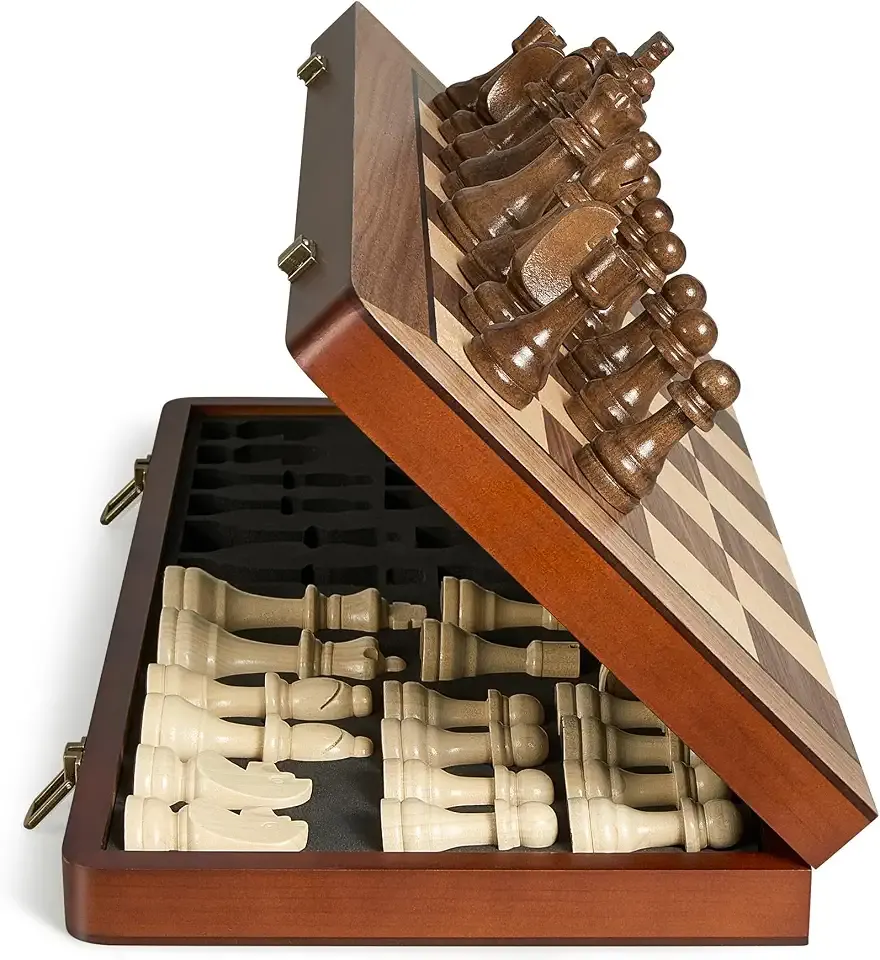 17" Magnetic Wooden Chess Set for Adults Kids, Chess Board Games with Magnetic Pieces & Extra Queens, Folding Portable Travel Large Unique Chess Sets for Tournament Professional Beginner