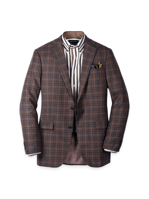 Wool Blend Plaid Single Breasted Notch Lapel Sport Coat