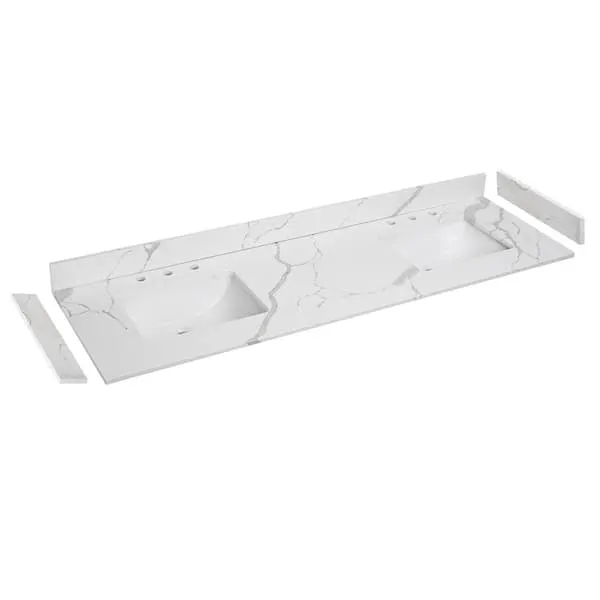 72 in.​ W x 22 in.​ D Quartz White Rectangular Double Sink Bathroom Vanity Top in Calacatta White