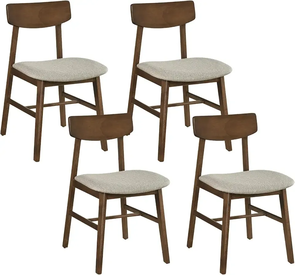 GIANTEX Wood Dining Chairs Set of 4 with Curved Backrest, Linen Fabric Seat