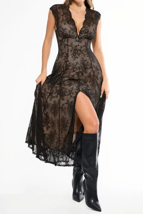 Shapewear Boho Floral Lace V Neck Resort Maxi Dress