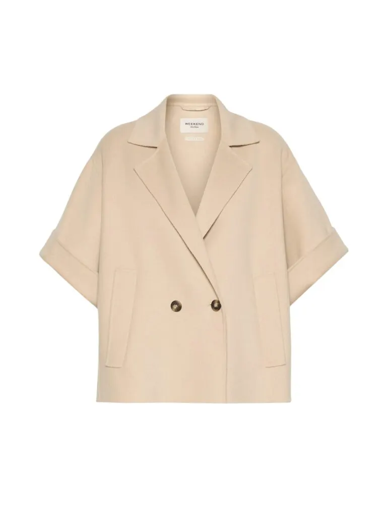 Short Wool Broadcloth Coat - Beige