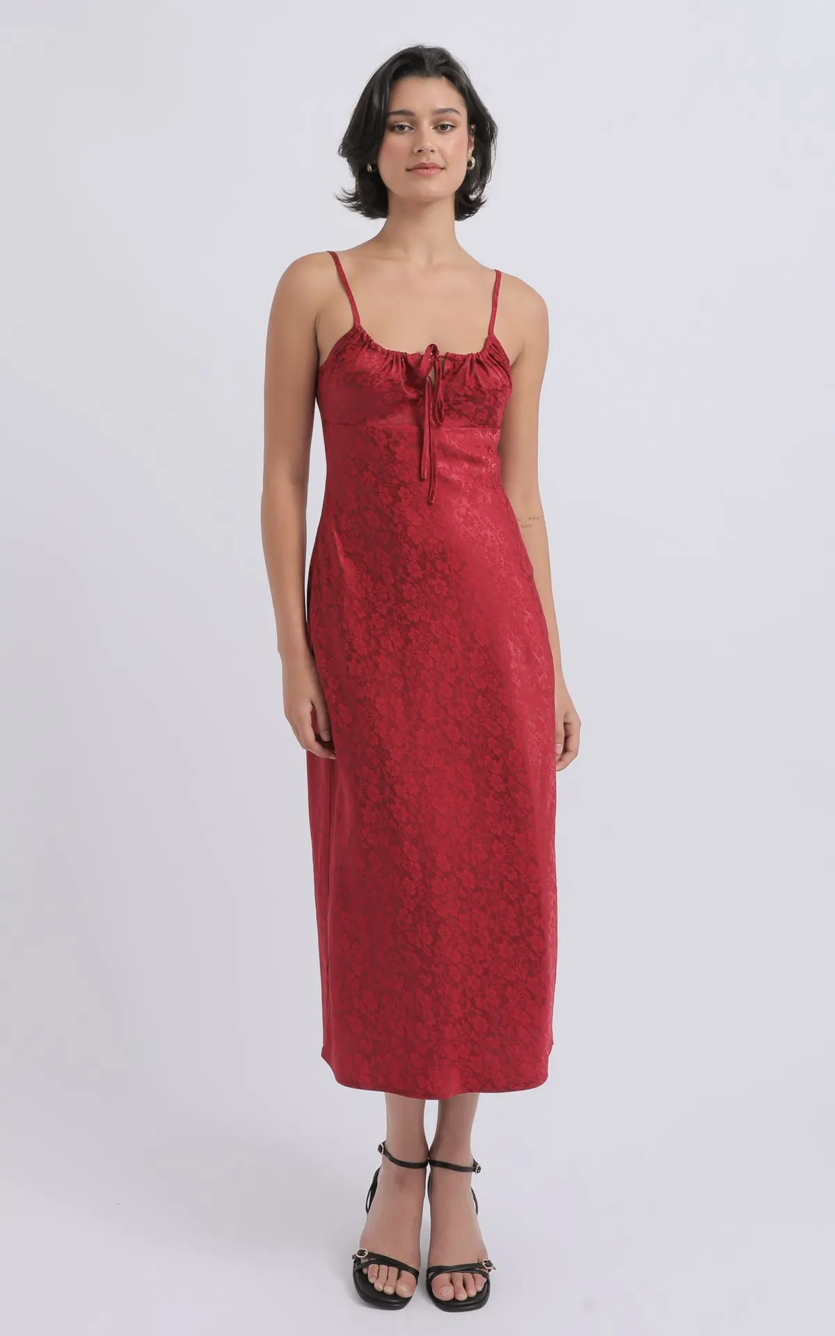 Jacquard Satin Tie Detail Dress