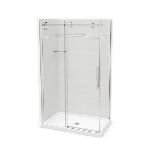 Utile 48L x 32W x 84H in. 3-in-1 Corner Shower Kit - Shower Stall Enclosure with Centre Drain Base, Wall, and Glass Shower Door in Chrome