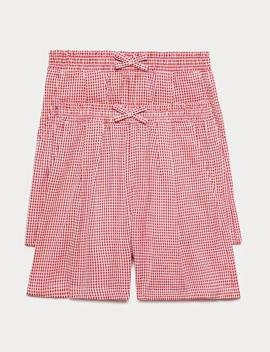2 Pack Gingham Easy To Iron School Shorts (3-14 Years)