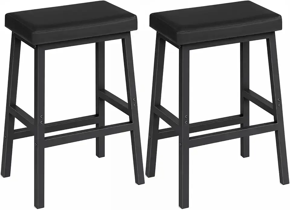 HOOBRO Bar Stools, Set of 2 Bar Chairs, Counter Height Bar Stools, 24 Inch Barstools for Kitchen Counter, PU Upholstered Kitchen Stools, for Kitchen, Bar, Dining Room, Black BB01MD01