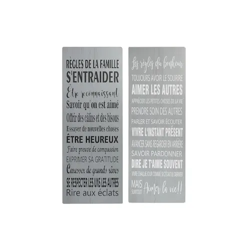 Wood Wall Art (Regles Du Bonheur/Famille) (Asstd) - Set of 2
