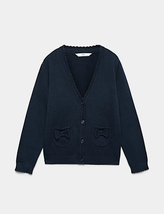 Pure Cotton Bow Pocket Cardigan (3-18 Yrs)