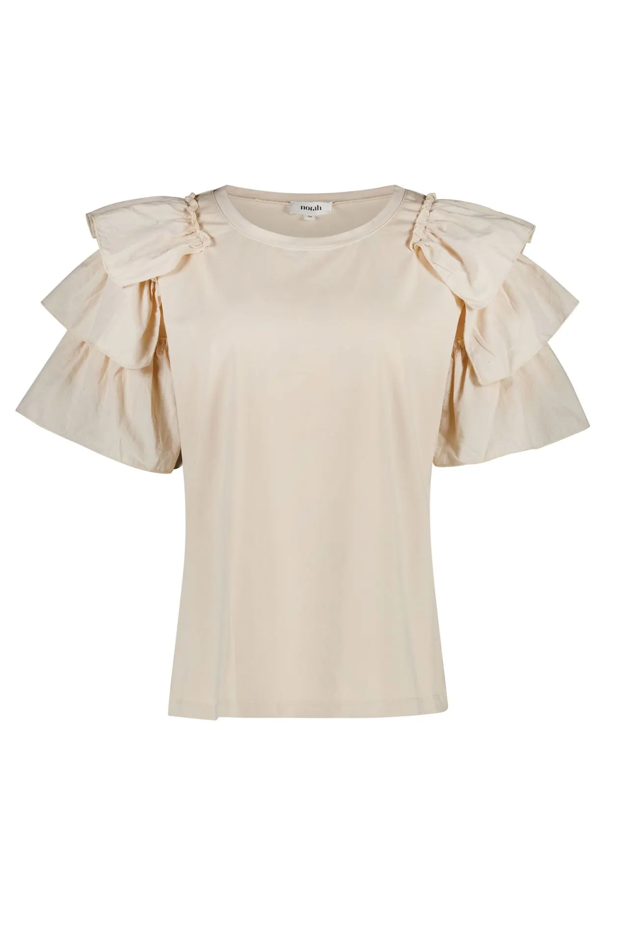 Zandkleurig shirt met ruffle mouwen