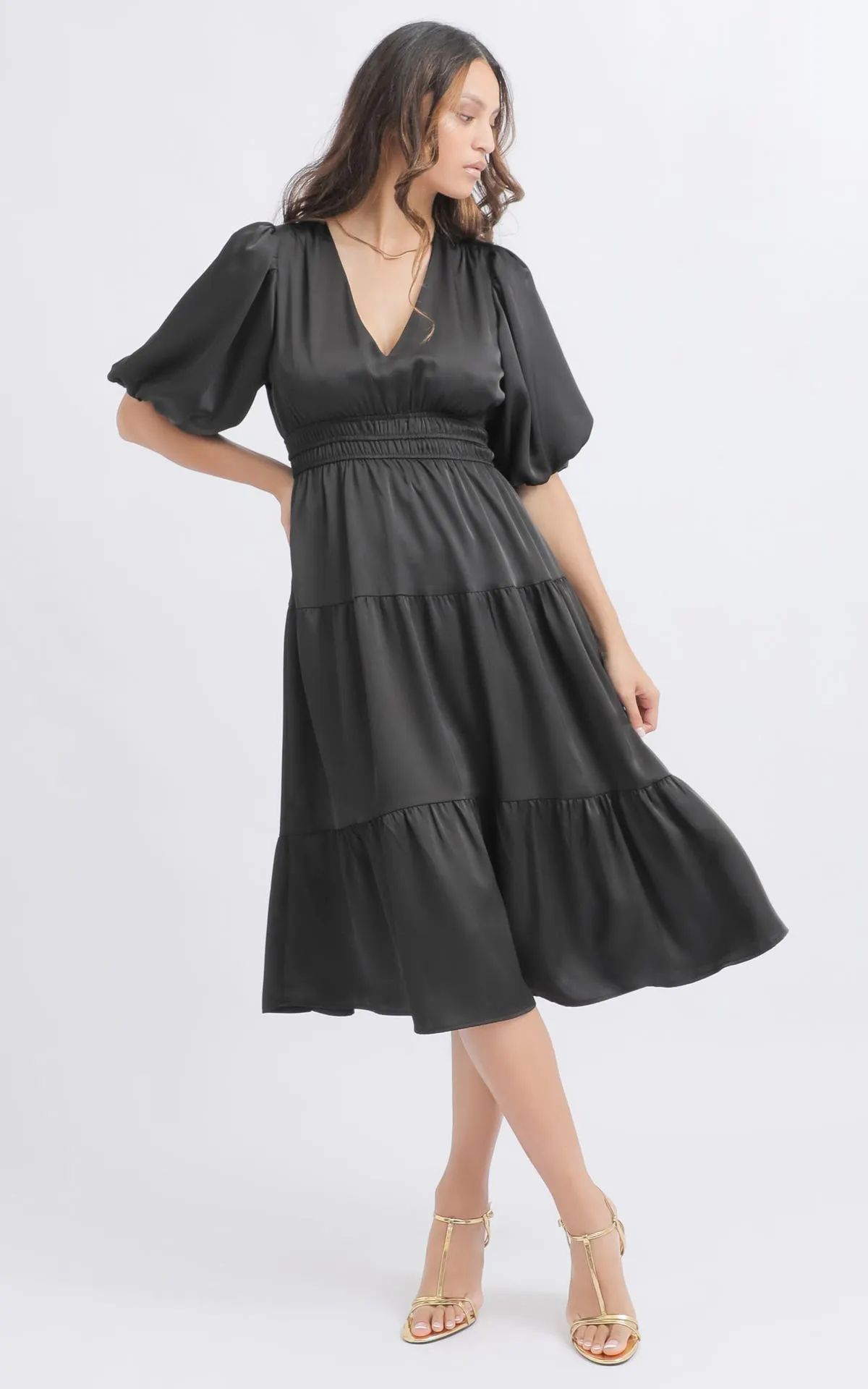 Satin Puff Sleeve Dress