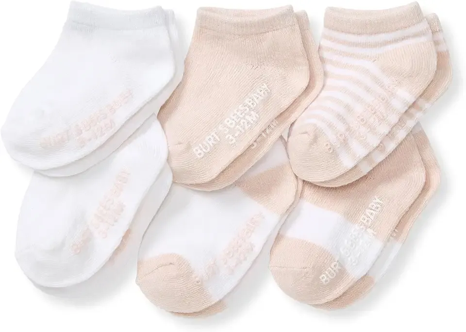Burt’s Bees Baby Baby Girls' Ankle Socks with Non-Slip Grips, Organic Soft Cotton Toddler Socks Baby Essential, 6-Pack