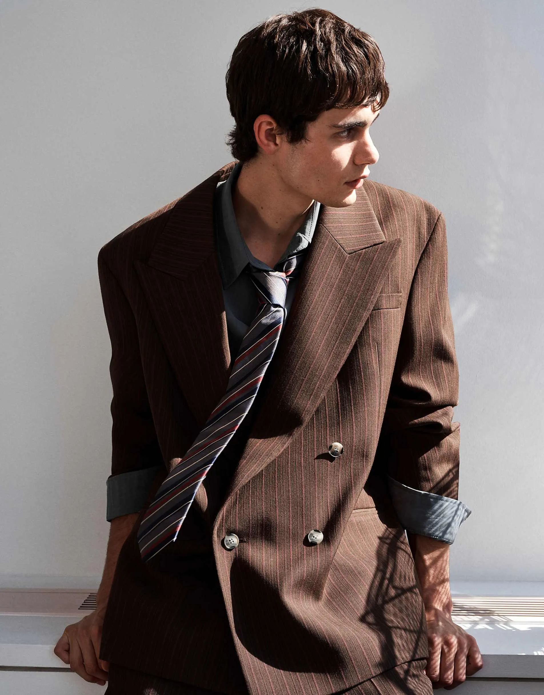 ASOS DESIGN regular double breasted suit jacket in brown stripe