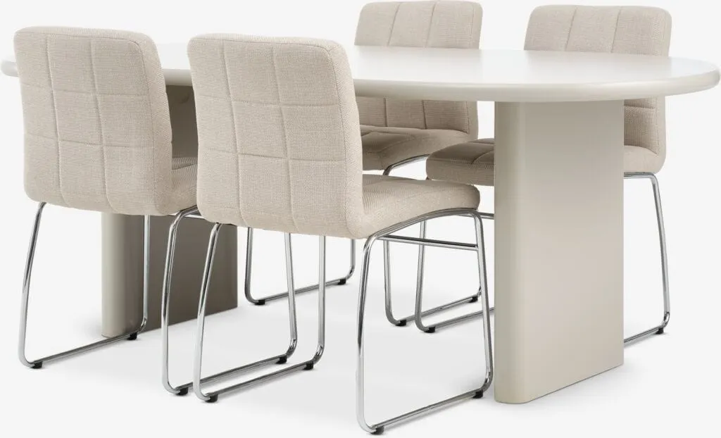 VORDINGBORG Tavolo L198 cm + 4 HAMMEL Sedie beige