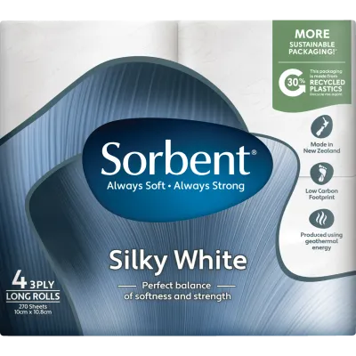 Sorbent Extra Long White 3ply Toilet Paper 4 Pack