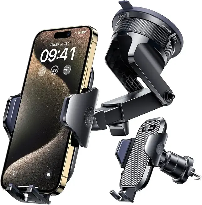 [True Military-Grade] Car Phone Holder VANMASS [Upgraded Strongest Suction&Clip] Cell Phone Mount for Dashboard Windshield Vent Kit, Truck Cradle Stand for iPhone 17 Pro Max 16 15 14 Android,Ink Black