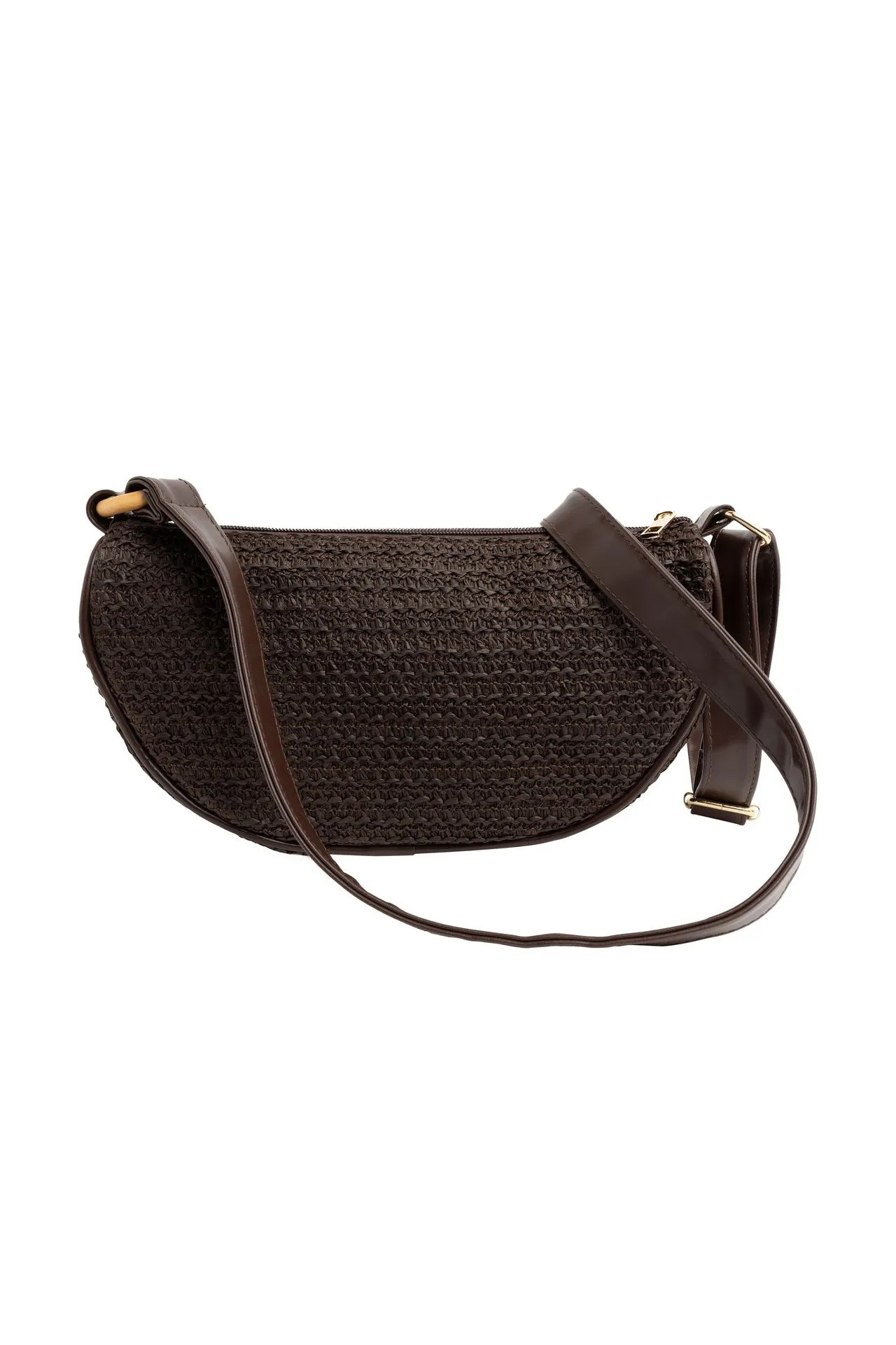 Bruine raffia crossbody tas