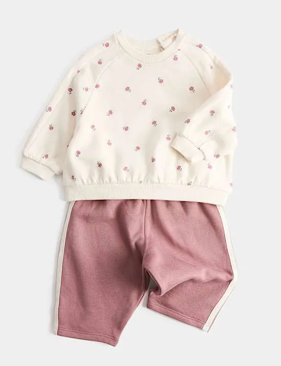 2-teiliges Outfit aus Sweatshirt mit Blumenmuster und Jogginghose mit weitem Bein (0–5 Jahre)