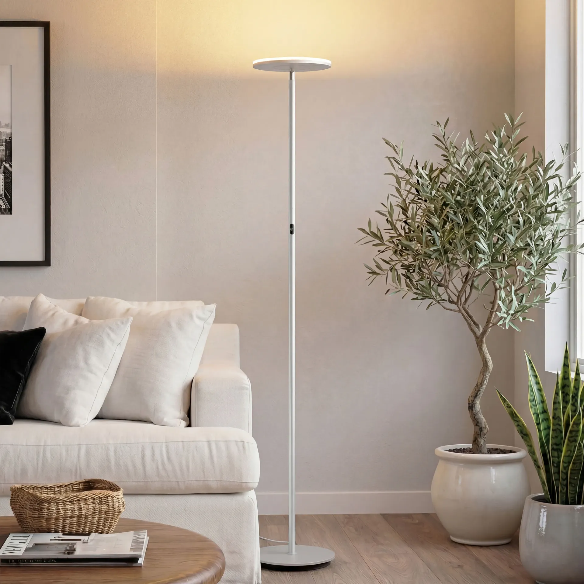 67-in Platinum Silver Torchiere Floor Lamp with No shade Shade