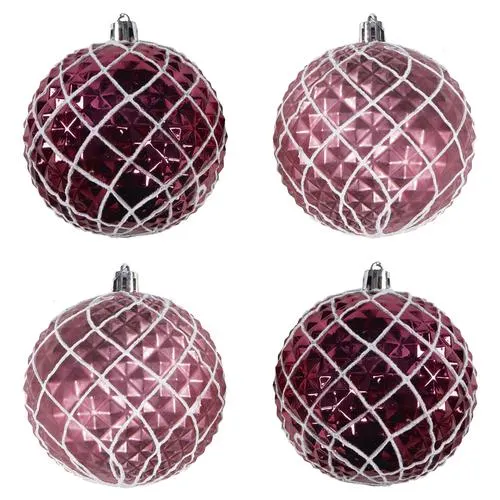 Enchanted Forest® 80mm Magenta Embossed Candy Swirl Shatterproof Ornaments - 4 Pack