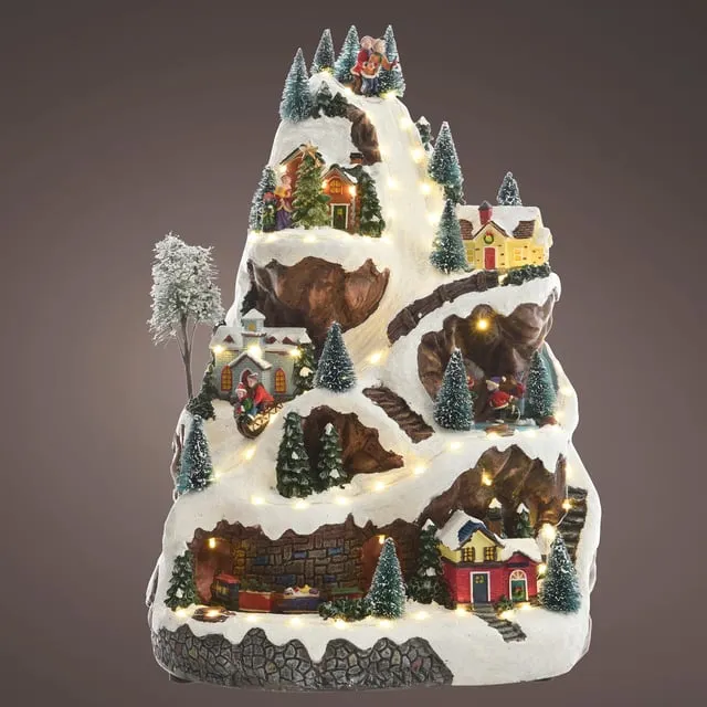Ciudad animada de Navidad resina multicolor con iluminación