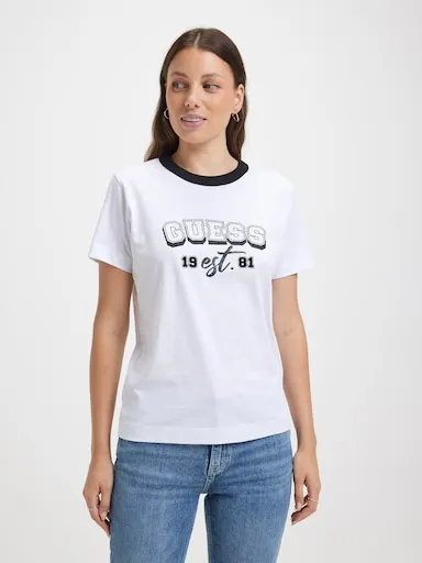 Guess Ss Cn College Tee In White