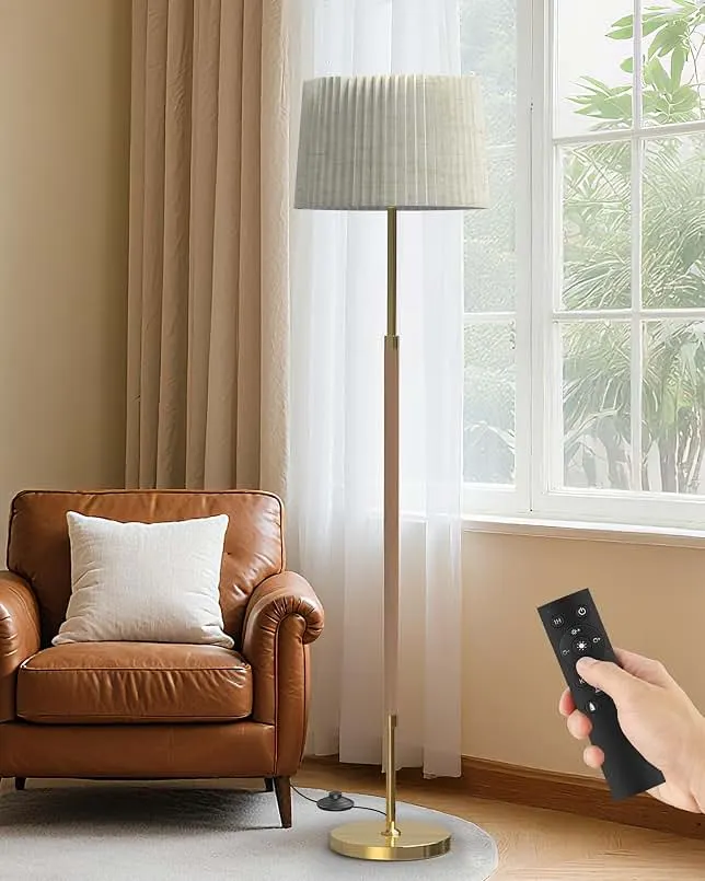 JOOFO Mid Century Modern Wood Floor Lamp with Remote, Dimmable Tall Lamp | Two Shade Styles, Solid Wood & Metal Design, 3 Color Tem…