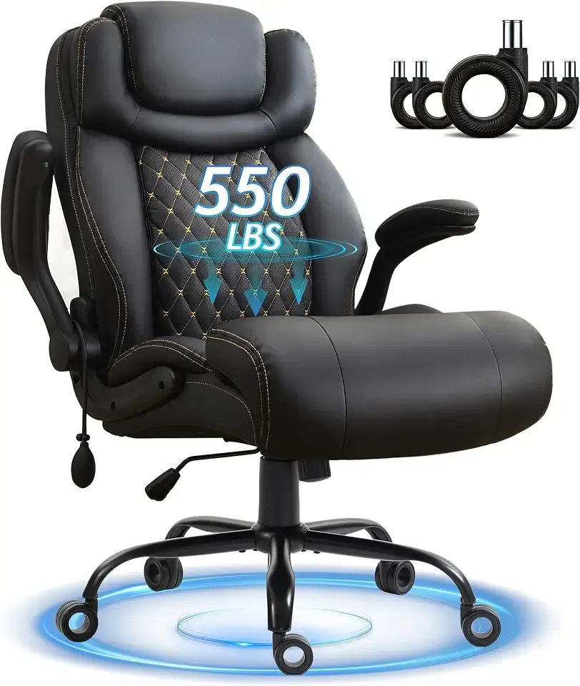 Office Chair, Big and Tall Executive Chair with Air-Lumbar Support, Breathable Desk Computer Chair with Adjustable Flip-up Armrests, Wide Cushion Seat Swivel Home Office Chair