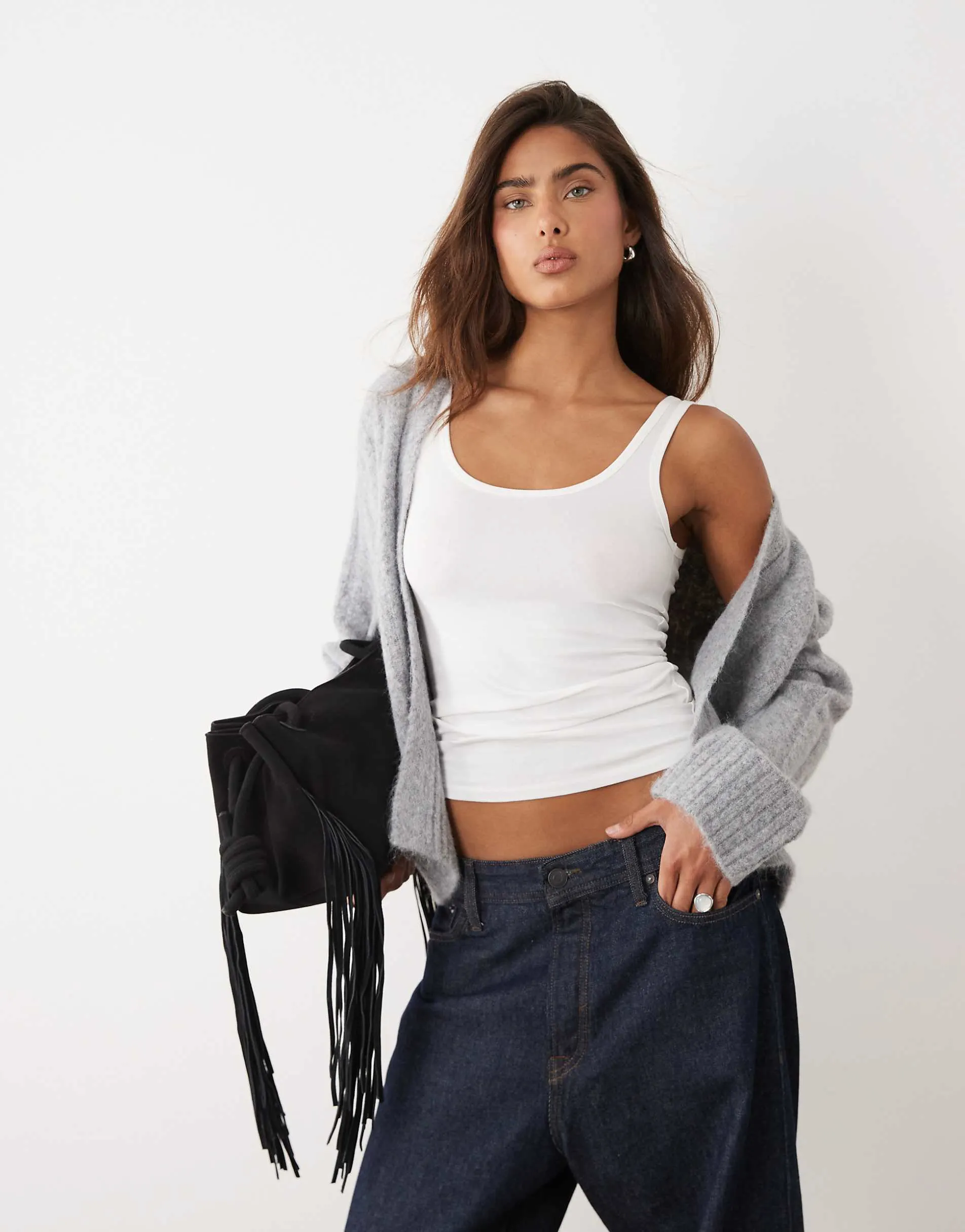 ASOS DESIGN edge to edge cardigan in wide rib in mid grey
