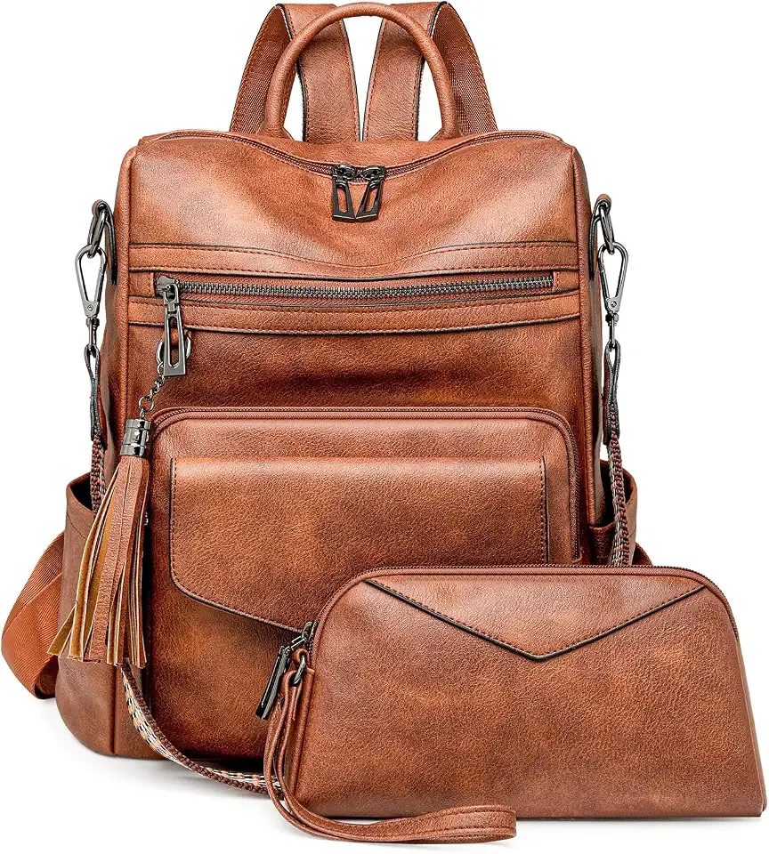 PU Leather Backpack Purse for Women, Brown