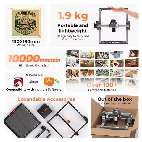 ACMER Mini Portable Laser Engraver High Precision CNC Cutting Tools Engraving Machine DIY for Logo Wood Glass Acrylc Beginner