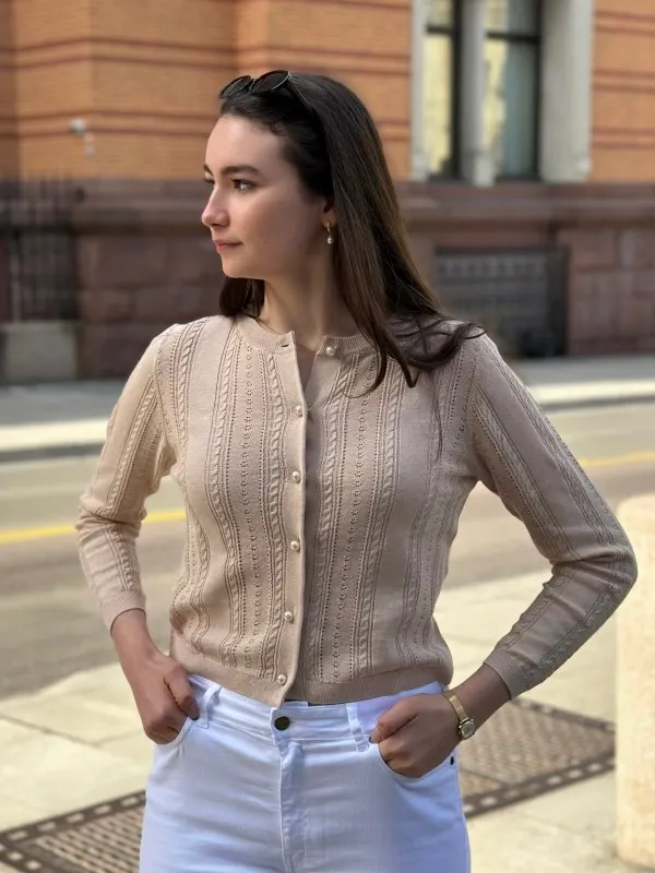 Karin Linen Cable Sweater Sand