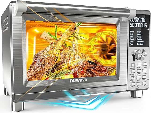 Nuwave Bravo XL Pro Air Fryer Toaster Oven with Grill Combo, 2025 New Ultra-Fast Convection System, 35% Crispier, 2X More Even, 142 Presets, 50-500F, Smart…