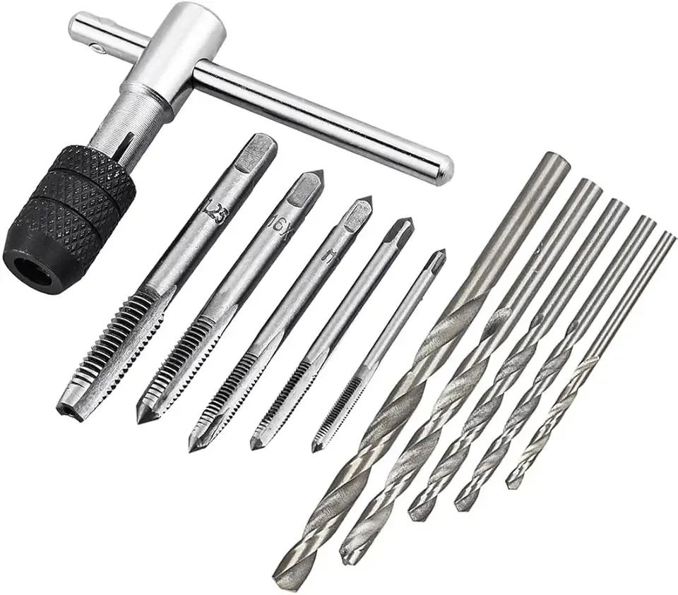 Saipe Adjustable T-Handle Tap Wrenches Set Ratchet Tap Holder Wrench with 5pcs M3-M8 Metric Screw Thread Tap Set and Twist Drill Bits Set
