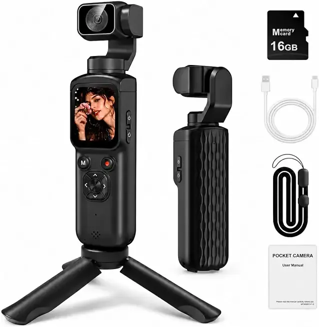4K Vlogging Camera for YouTube, 75MP Pocket Camera with 330° Rotating Lens