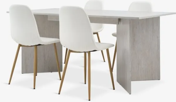 KRONDAL L180 tafel travertijn + 4 JONSTRUP stoelen wit