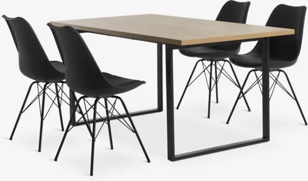 AABENRAA + KLARUP AABENRAA L160 tafel warm eiken + 4 KLARUP stoelen zwart