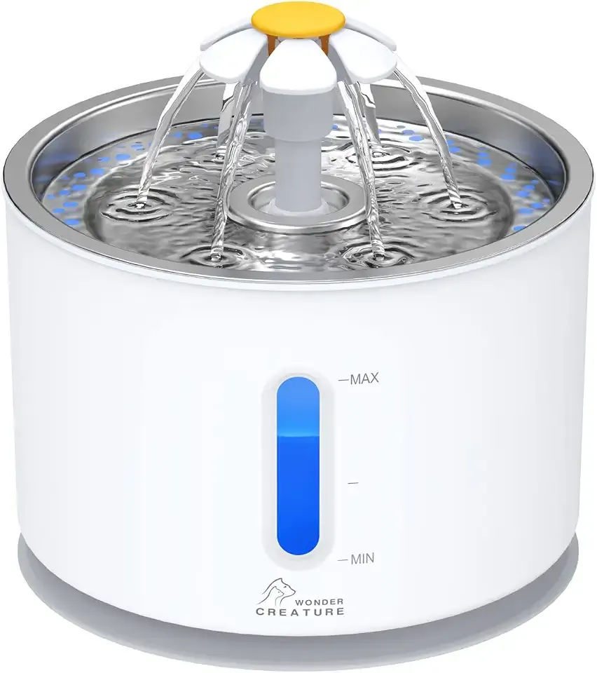 Wonder Creature Cat Water Fountain Stainless Steel Lid 81oz/2.4L | Quiet Pet Fountain, LED Water Level Window, Multi-Layer Filter, Dishwasher-Safe Stainless Steel Lid for Cats and Dogs